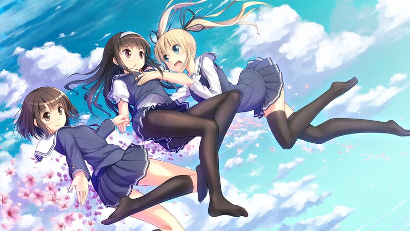 Three Girls in School Uniforms — Blue, Serene, Spring, Anime