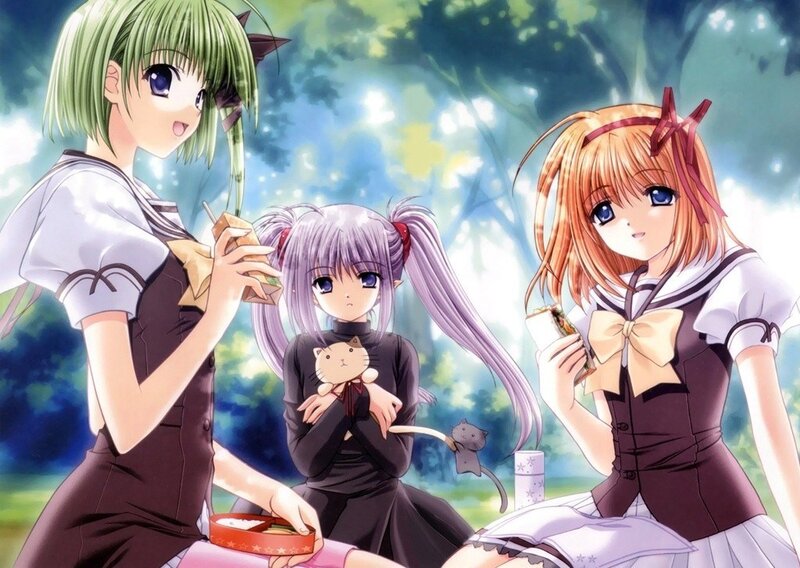 Three Girls in School Uniforms — Green, Peaceful