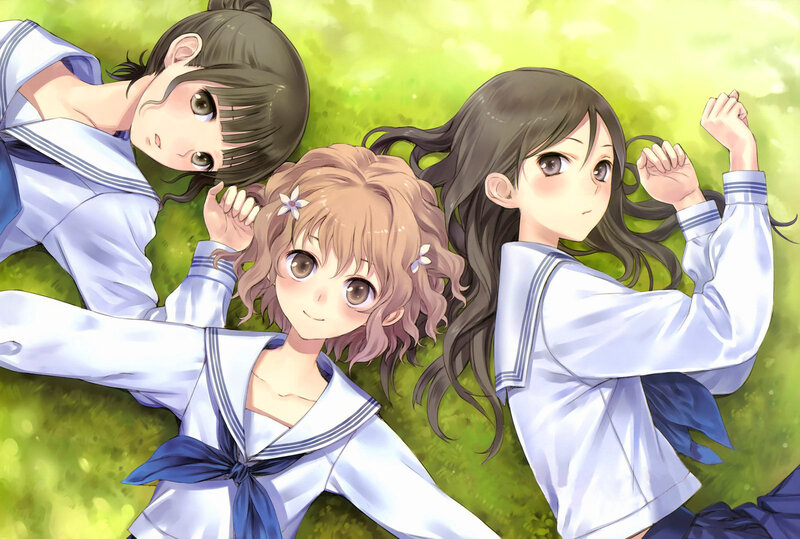Three Girls in School Uniforms — Green
