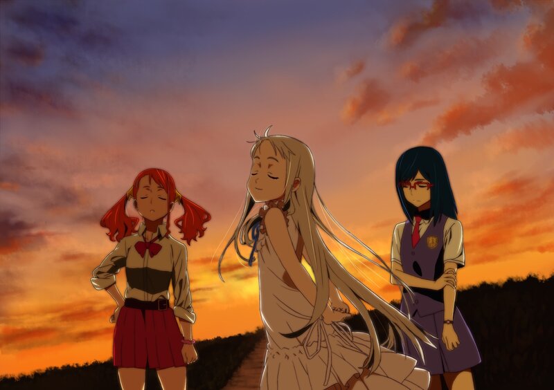 Three Girls in School Uniforms — Orange, Dramatic, Sunset