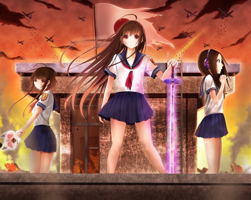 Three Girls in School Uniforms — Orange