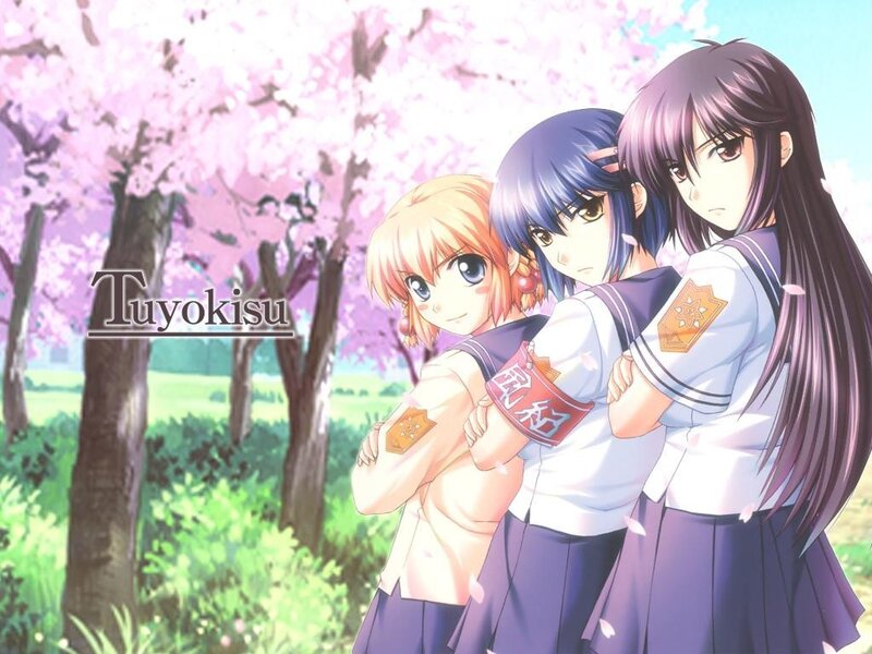 Three Girls in School Uniforms — Pink, Serene, Spring, Anime, Cherry Blossoms, School Uniforms