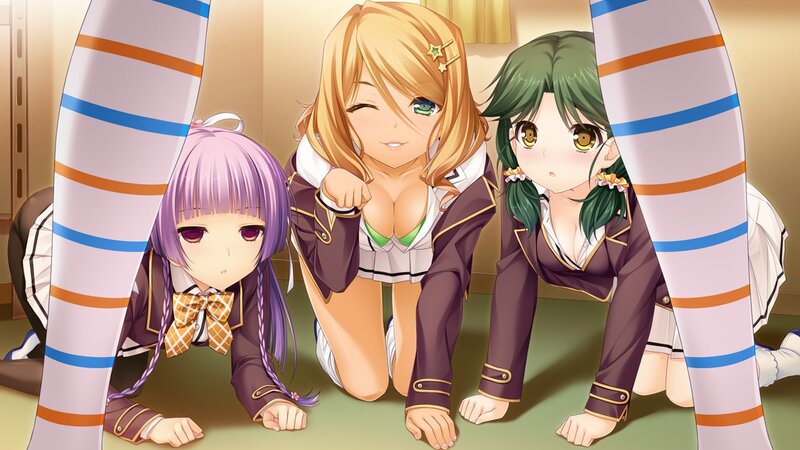 Three Girls in School Uniforms — Purple, Playful, Anime, School Uniform
