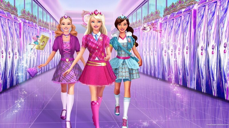 Three Girls in School Uniforms — Purple, Playful