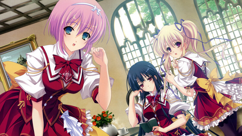 Three Girls in School Uniforms — Red, Calm