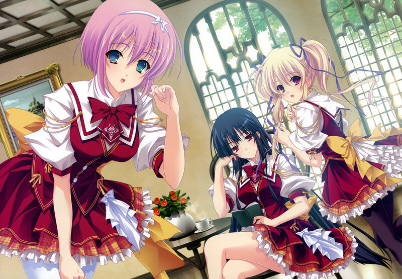 Three Girls in School Uniforms — Red