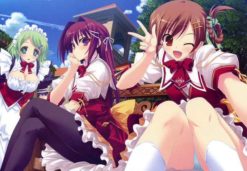 Three Girls in School Uniforms — White, Cheerful