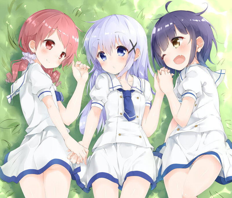 Three Girls in School Uniforms — White, Peaceful
