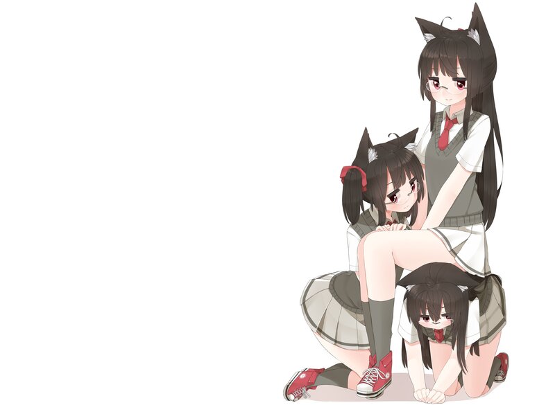 Three Girls in School Uniforms — White, Playful