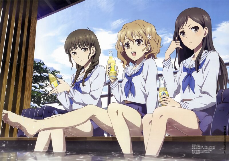 Three Girls in School Uniforms — White, Relaxed, Afternoon