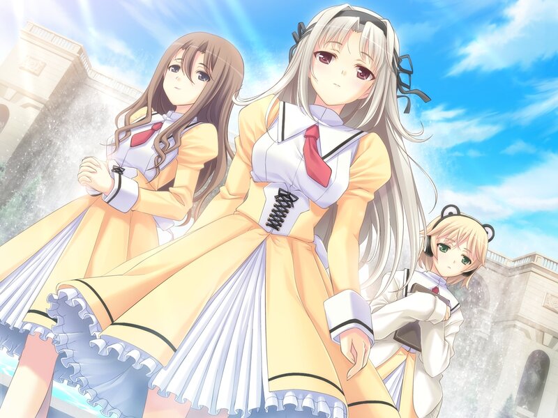 Three Girls in School Uniforms — Yellow