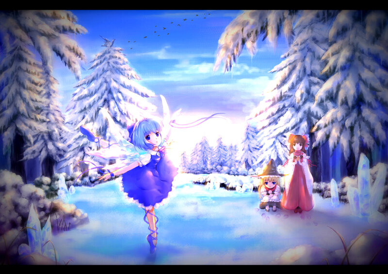 Three Girls in Snowy Forest