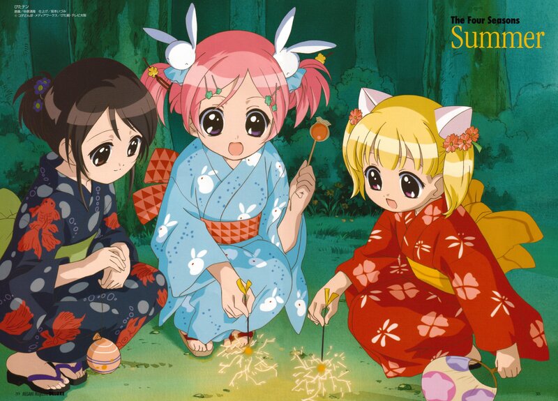 Three girls in summer kimono