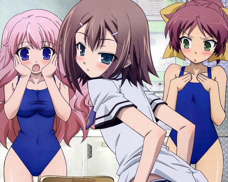Three girls in swimsuits