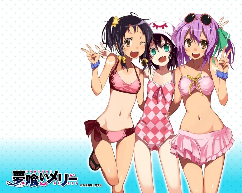 three girls in swimsuits