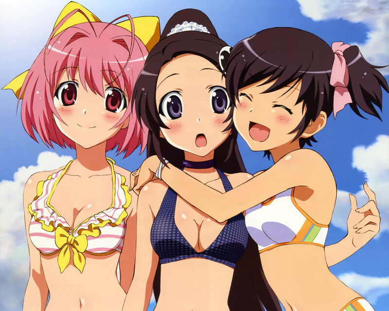 Three girls in swimsuits