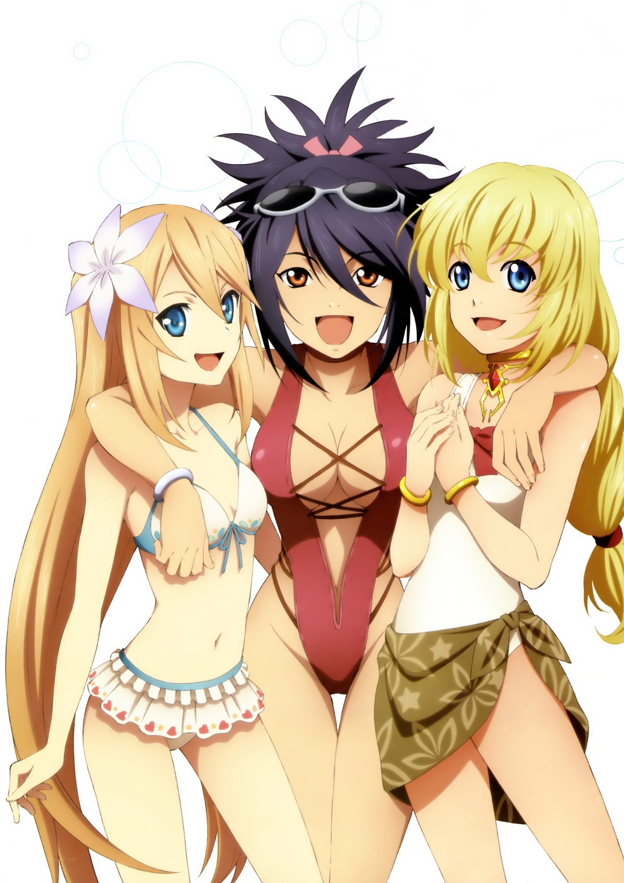 Three girls in swimsuits