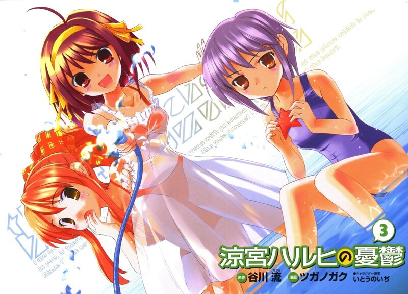Three girls in swimsuits at the beach