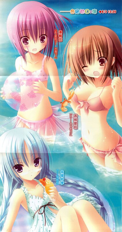 Three girls in swimsuits at the beach