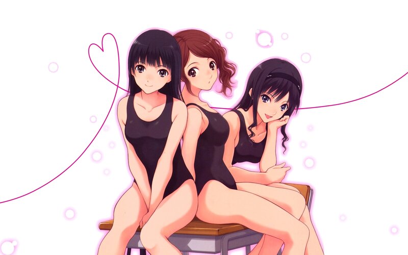 Three Girls in Swimsuits — Black, Playful