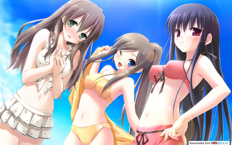 Three Girls in Swimsuits — Blue, Bright, Summer