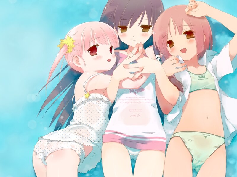 Three Girls in Swimsuits — Blue, Playful, Summer, Anime, Bikinis