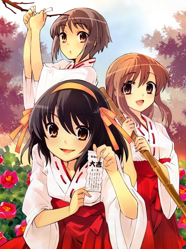 Three girls in traditional attire