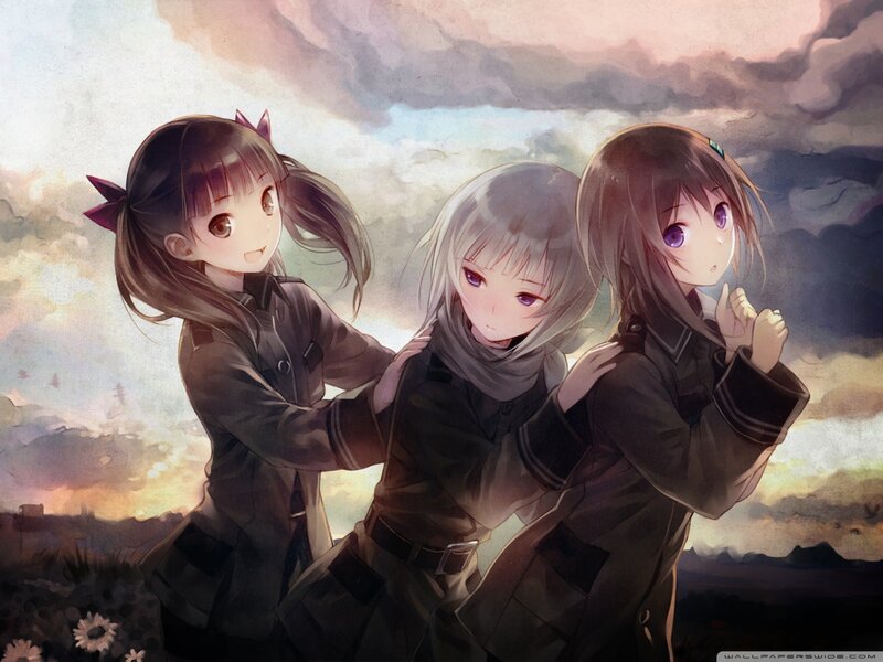 Three Girls in Uniforms — Gray