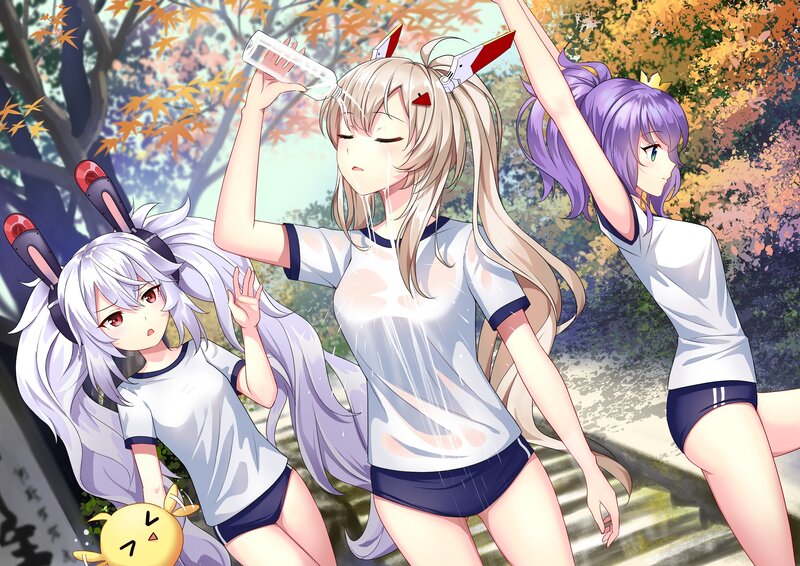 Three Girls in Uniforms — White, Playful