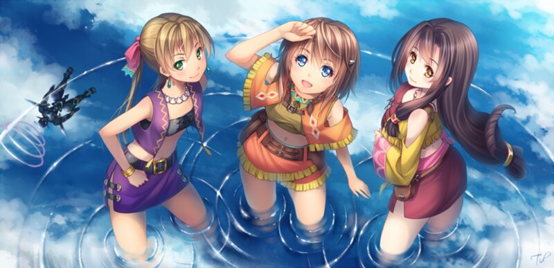 Three Girls in Water — Blue, Playful