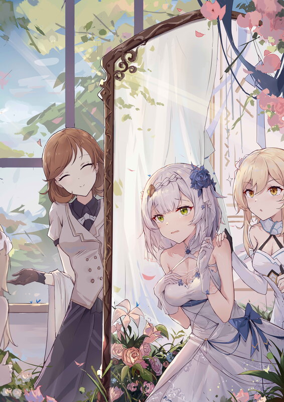 Three Girls in Wedding Attire — White