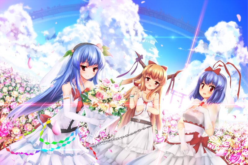 Three Girls in Wedding Dresses — Blue, Festive