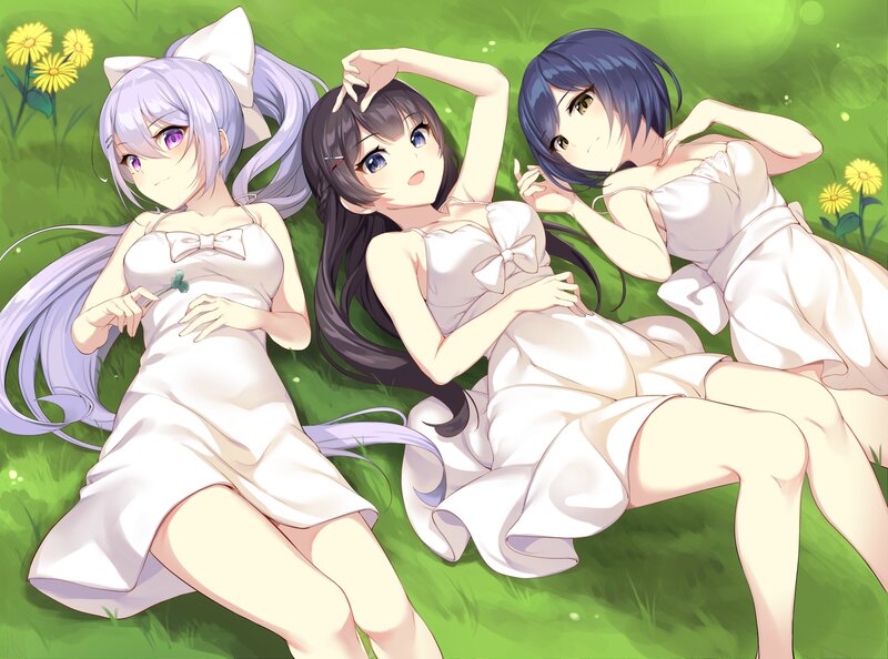 Three Girls in White Dresses — Green, Peaceful