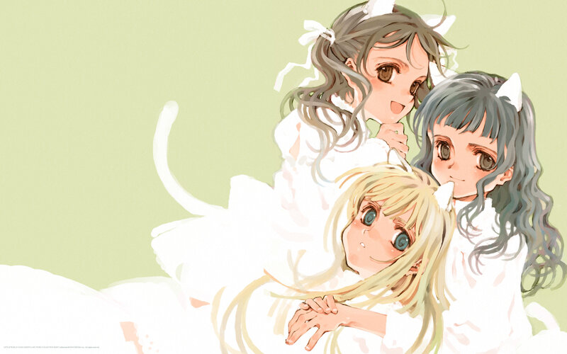 Three Girls in White Dresses — Playful, Anime