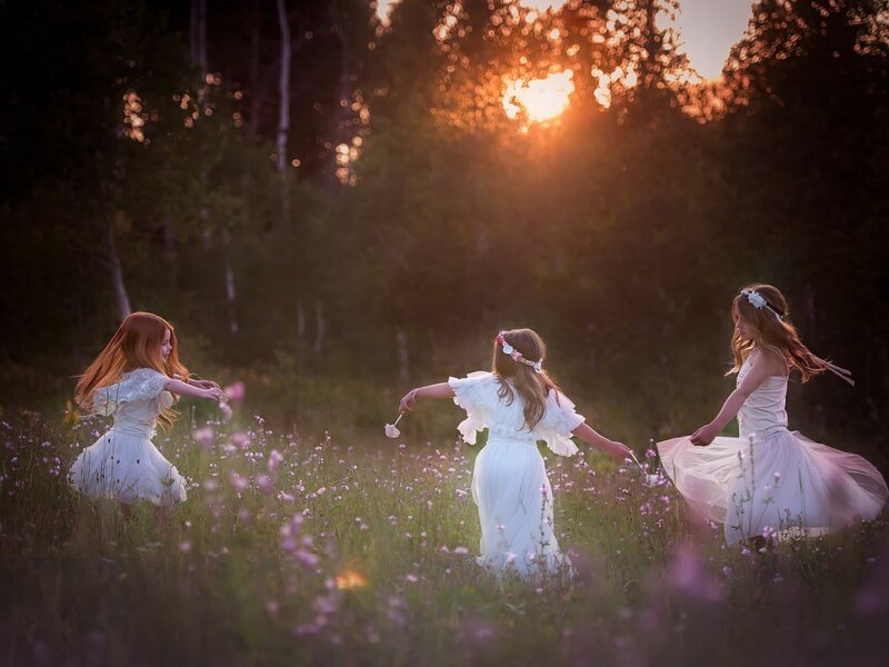 Three Girls in White Dresses — Serene, Sunset