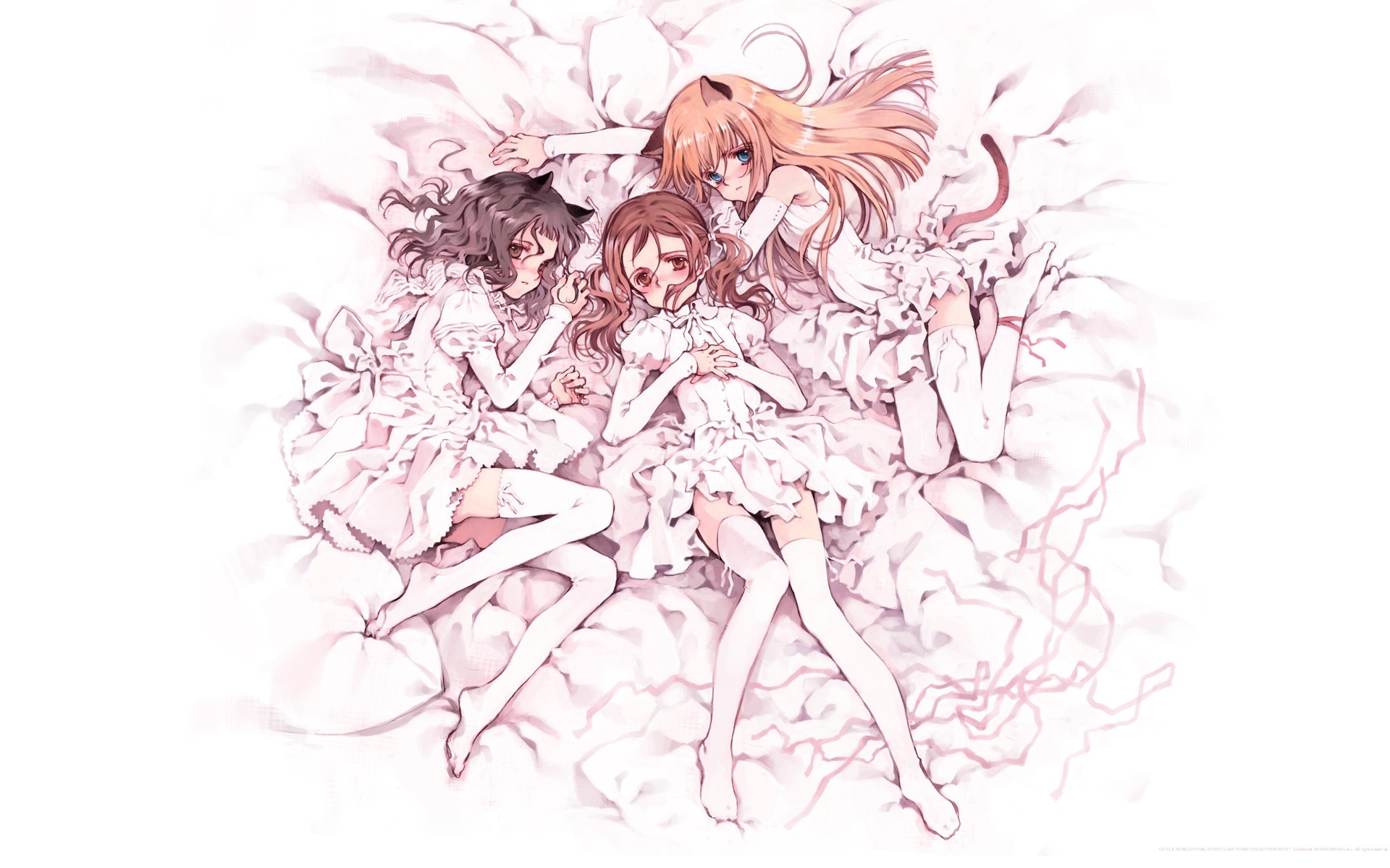 Three girls in white dresses