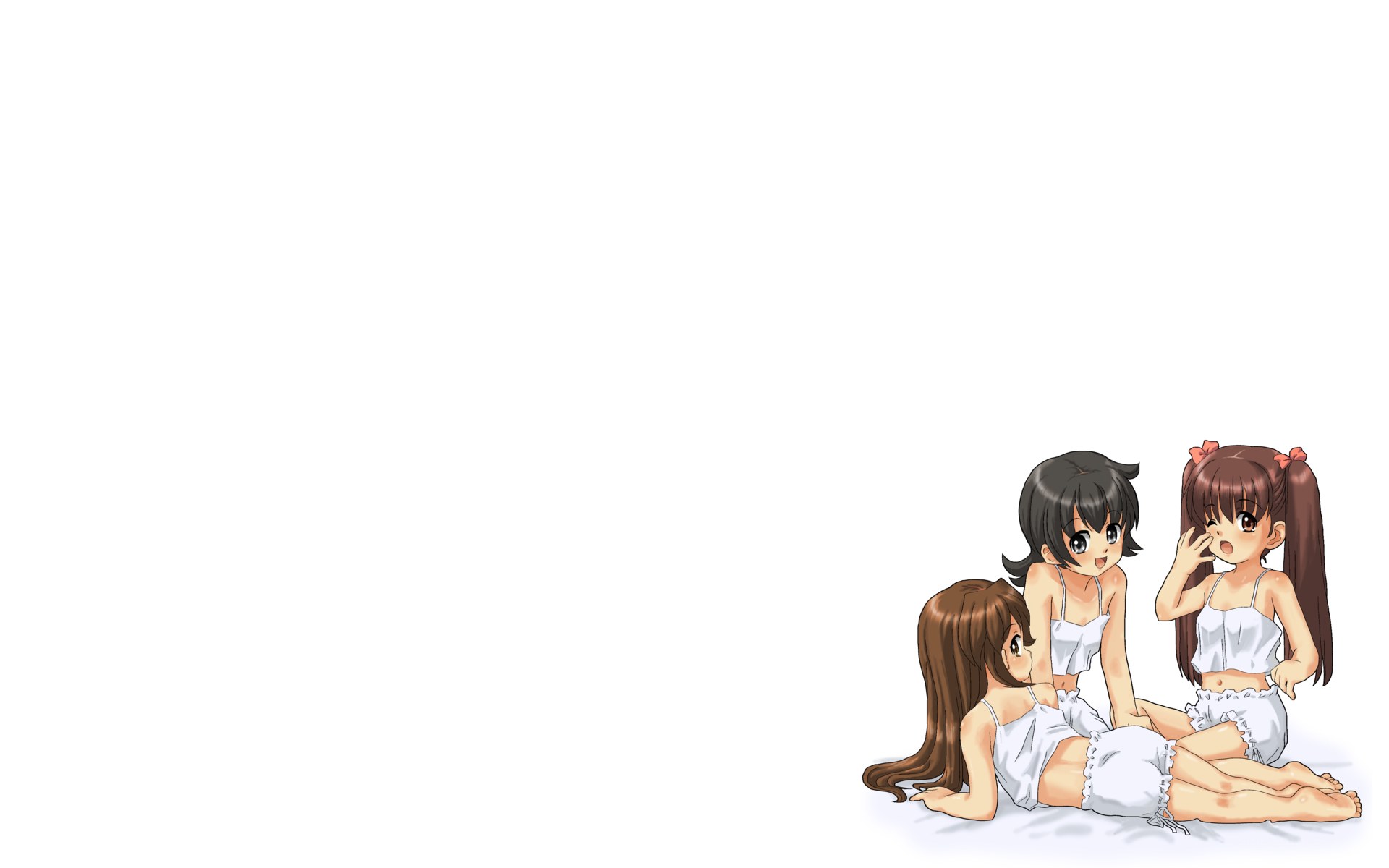 three girls in white outfits