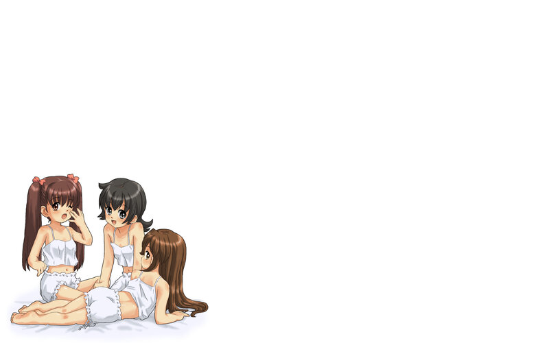 three girls in white pajamas
