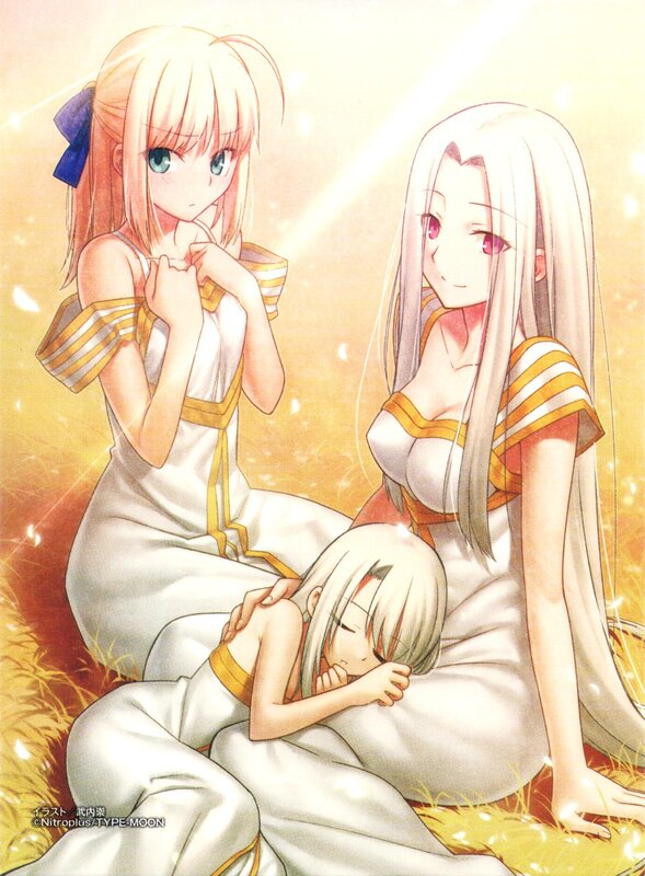 Three girls in white robes