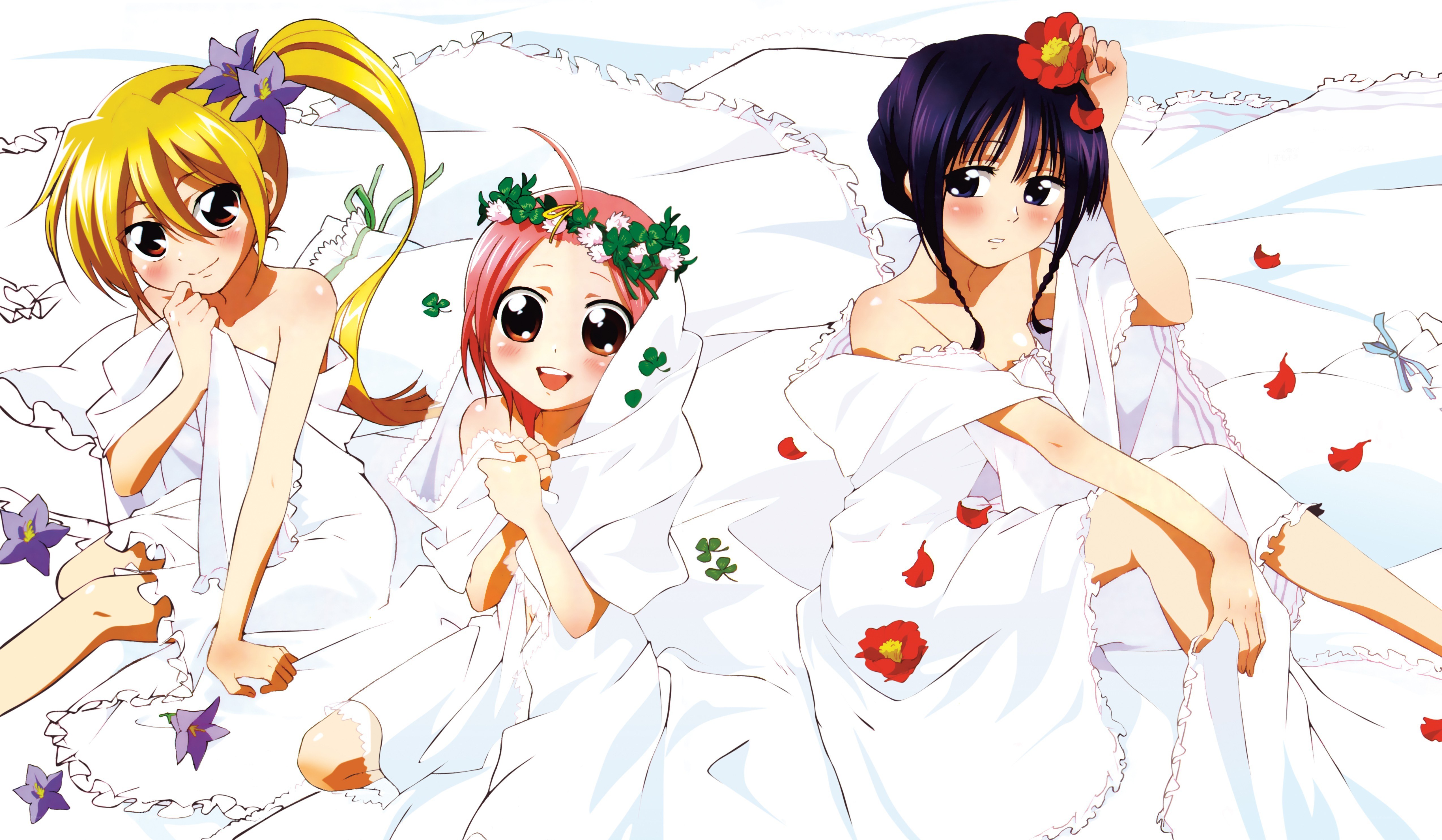 Three girls in white robes
