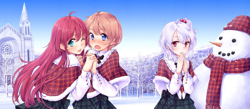 Three Girls in Winter — Blue, Peaceful, Anime