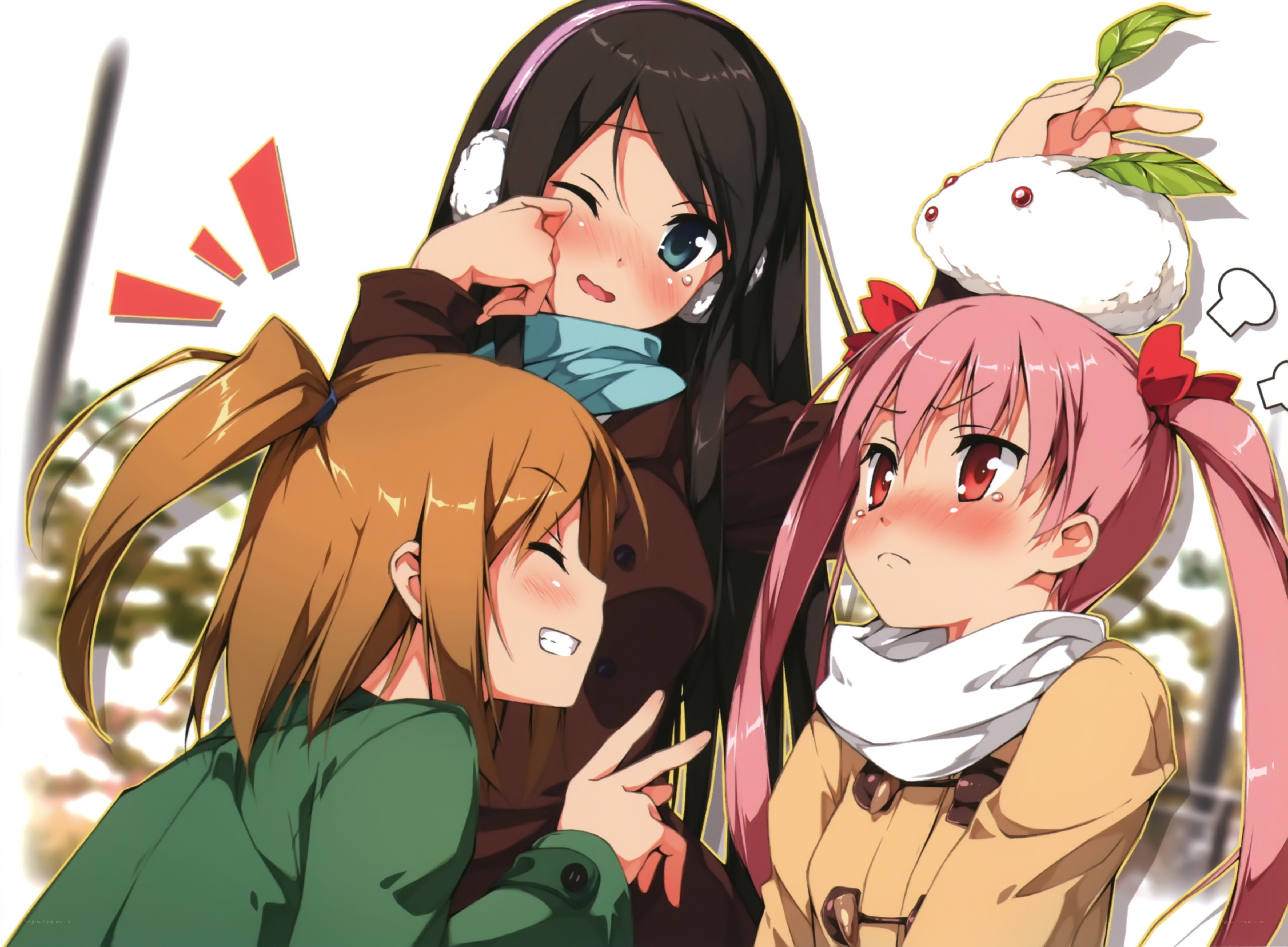 Three girls in winter clothes