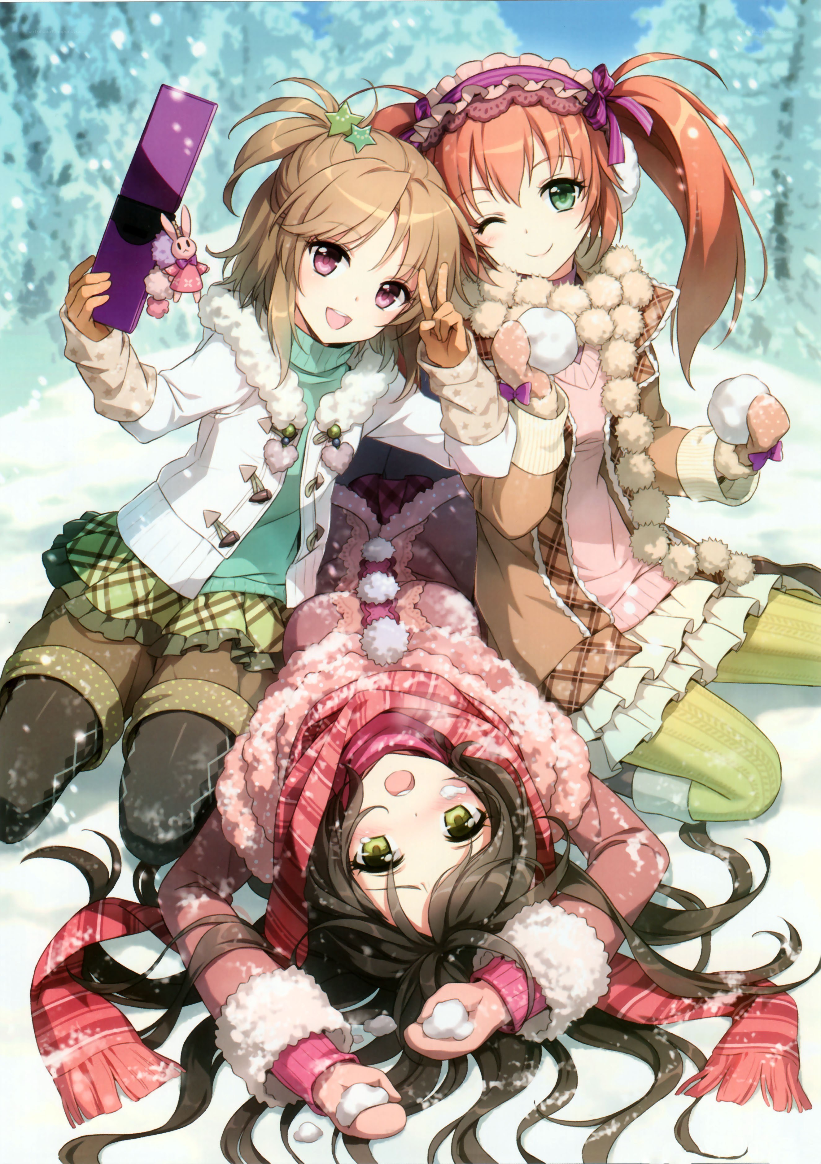 Three girls in winter clothes