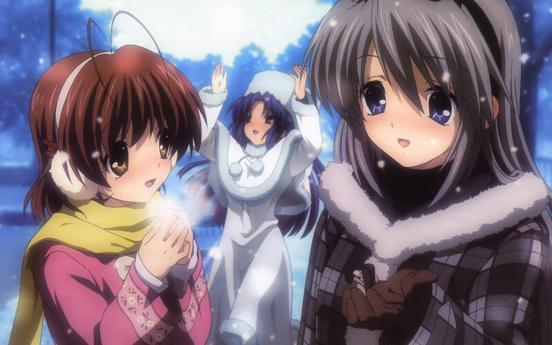 Three girls in winter clothes