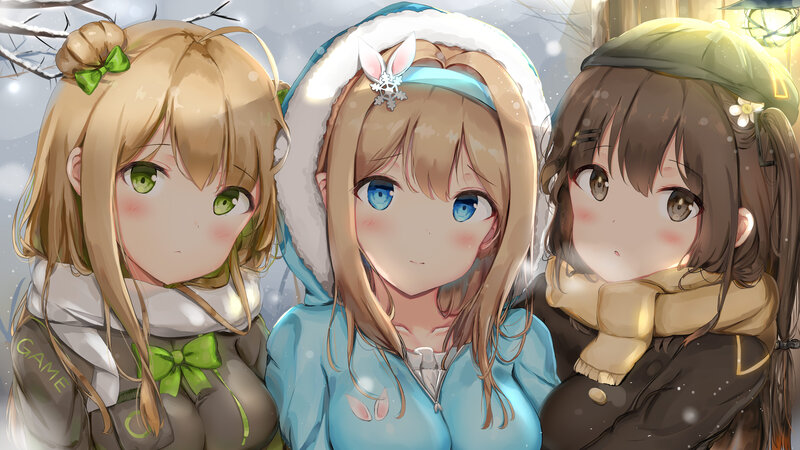 Three Girls in Winter Clothes — Blue, Calm