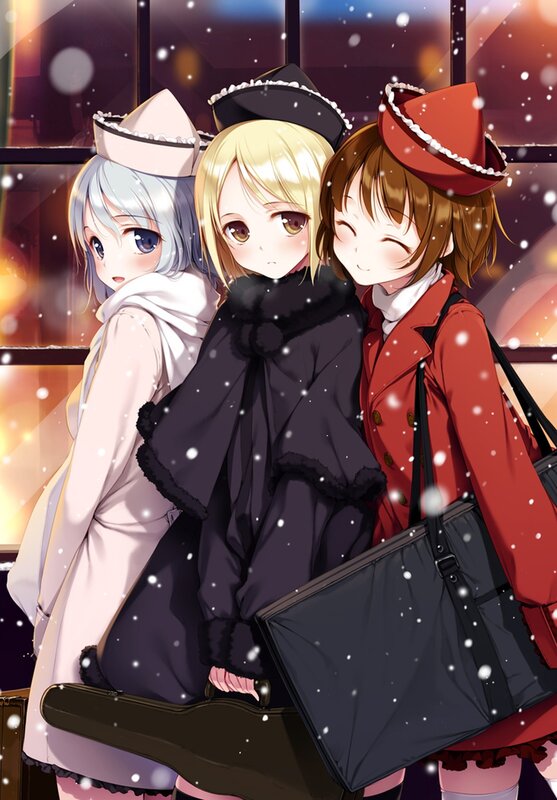 Three Girls in Winter Coats — Red
