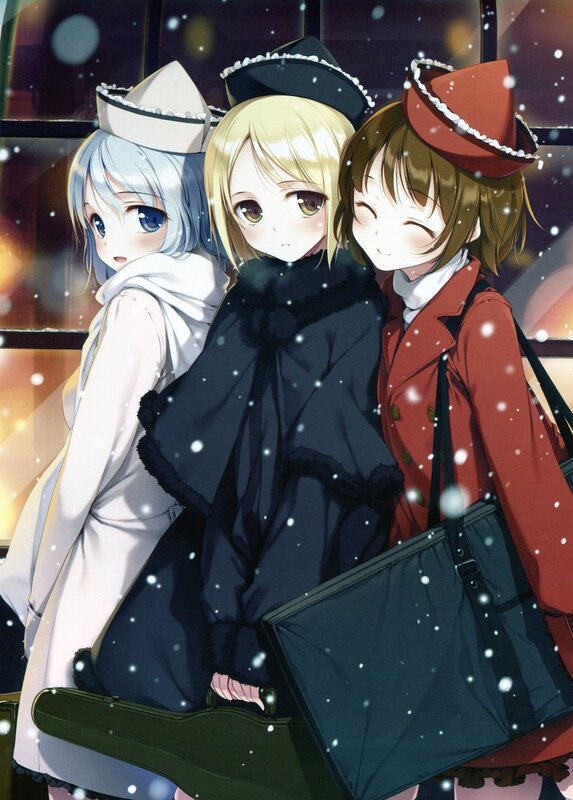 Three girls in winter coats
