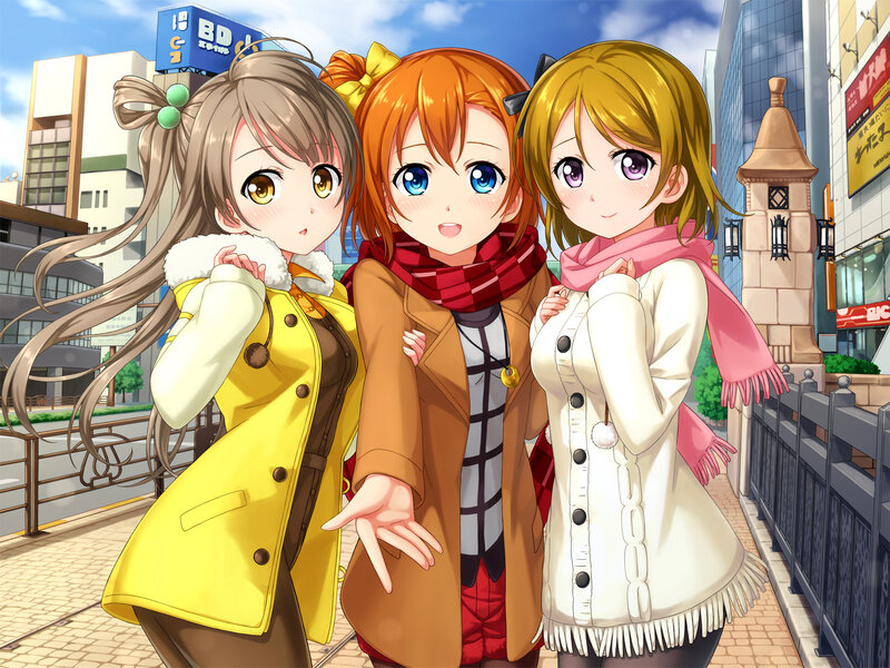 Three Girls in Winter Coats — Yellow