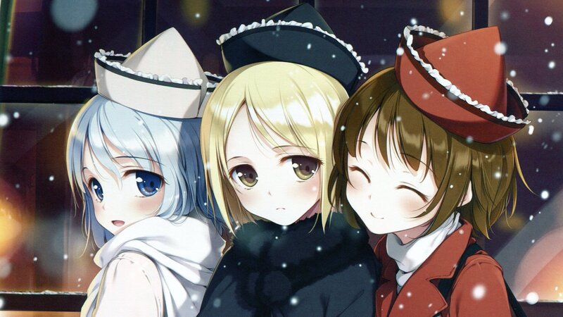 three girls in winter hats