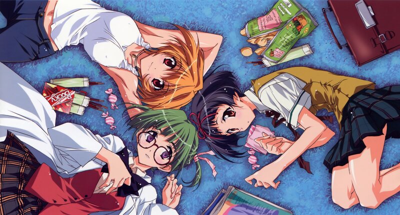 Three Girls Lying on Grass — Blue